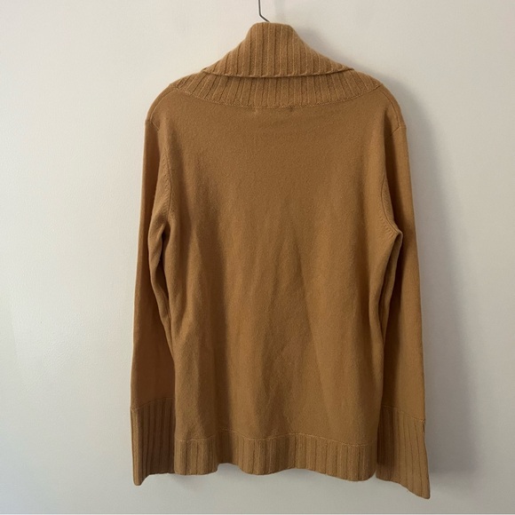 Kal Rieman 100% Cashmere Cowl T Neck Sweater Tan Brown Rib Cuff Quiet Luxury L - Picture 6 of 10